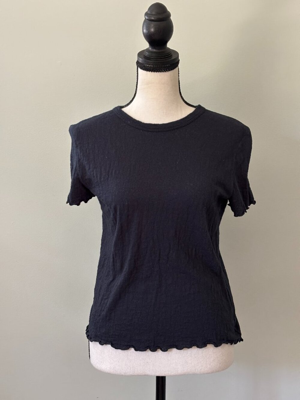 Rag & Bone Navy Crinkled Cotton Lettuce Hem Tee Size L Like New